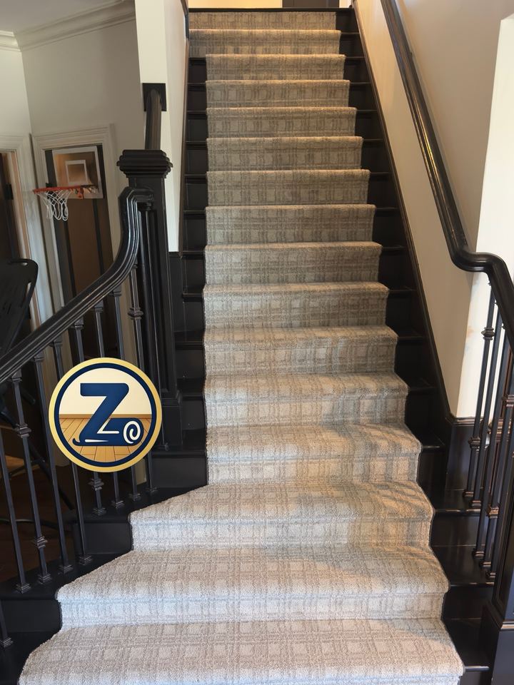 Stanton Excalibur stair runner on the upper flight, 31 steps total, Fishers