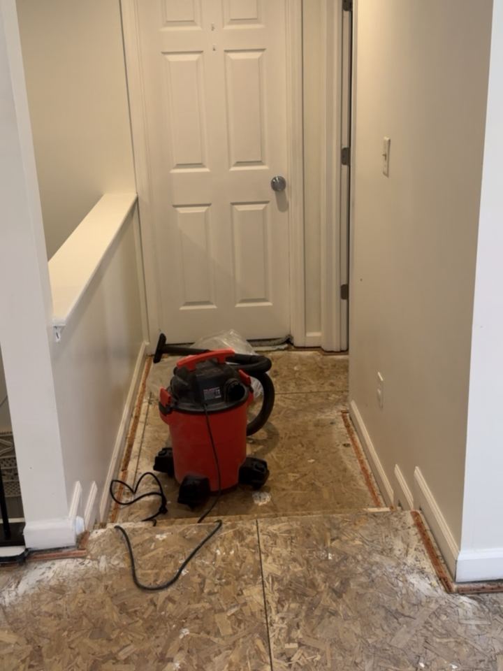 Step 1: subfloor swept, scraped and vacuumed