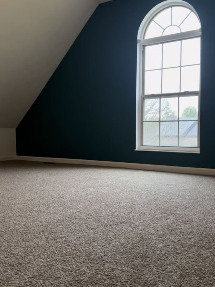New carpet power stretched and vacuumed in a McCordsville bedroom